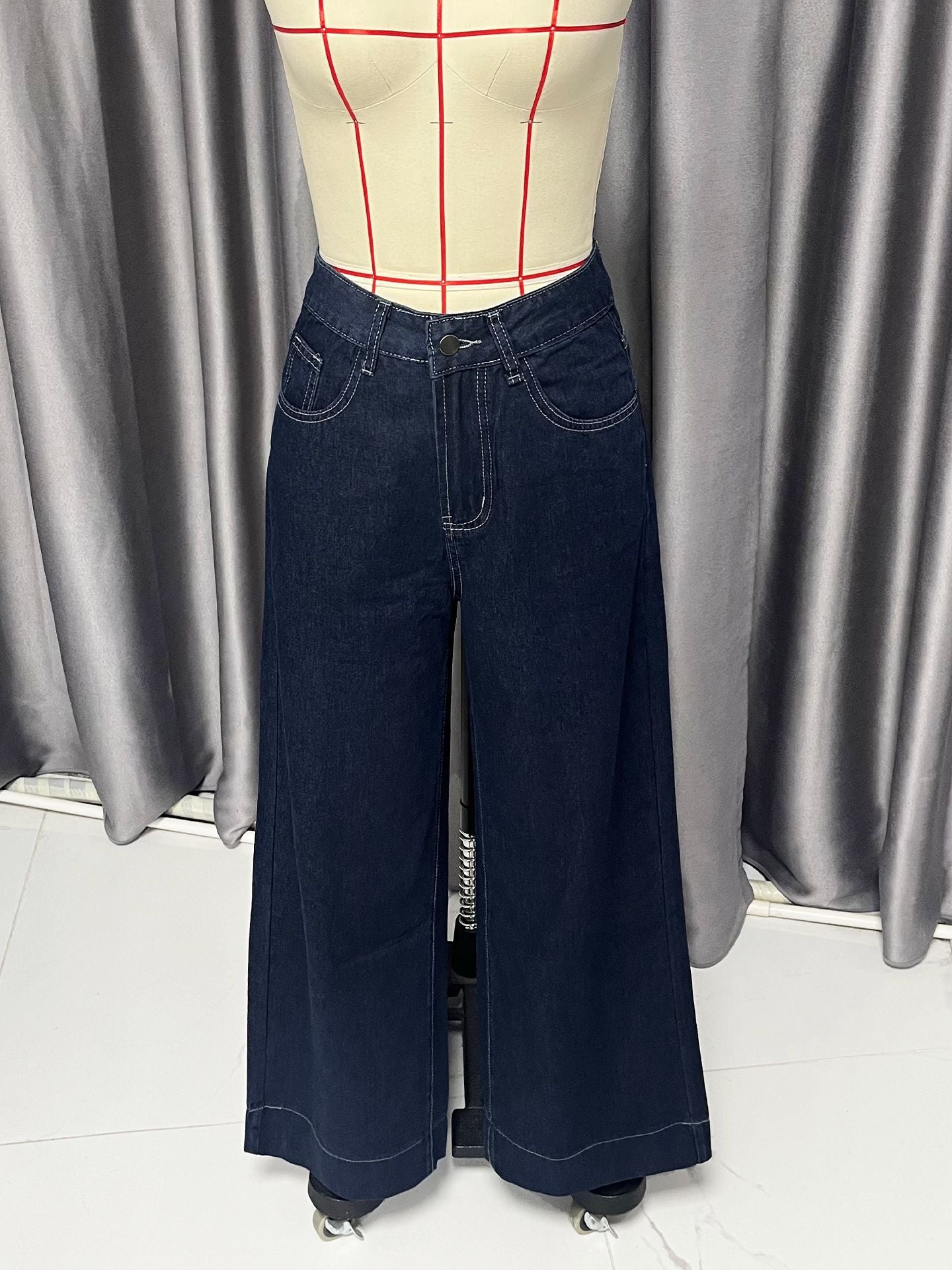 Classic Wide-Leg Dark Denim Pants
