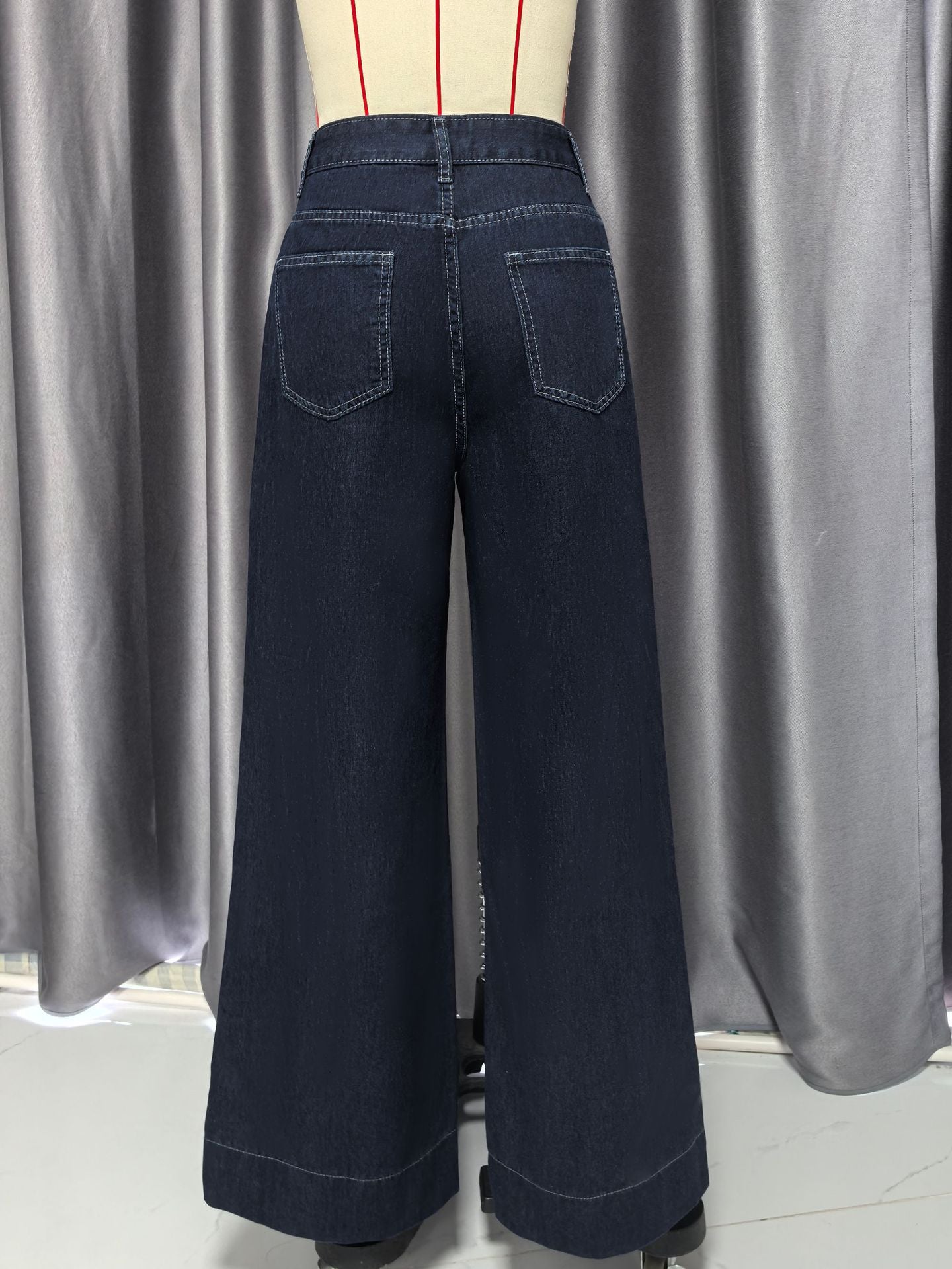 Classic Wide-Leg Dark Denim Pants