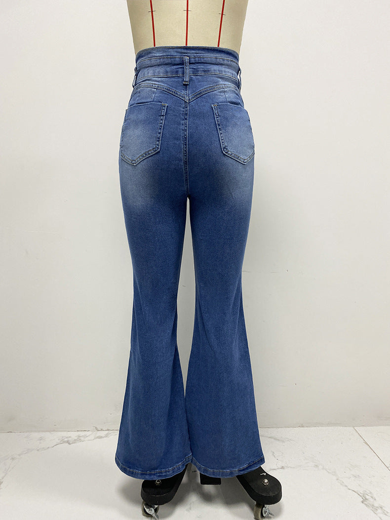 High-Waisted Flared Denim Jeans