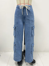 Casual Cargo Style Wide-Leg Jeans