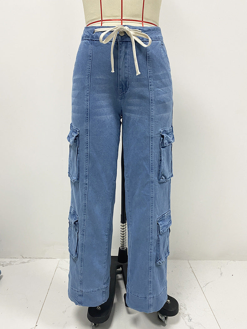 Casual Cargo Style Wide-Leg Jeans