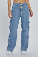 Casual Cargo Style Wide-Leg Jeans