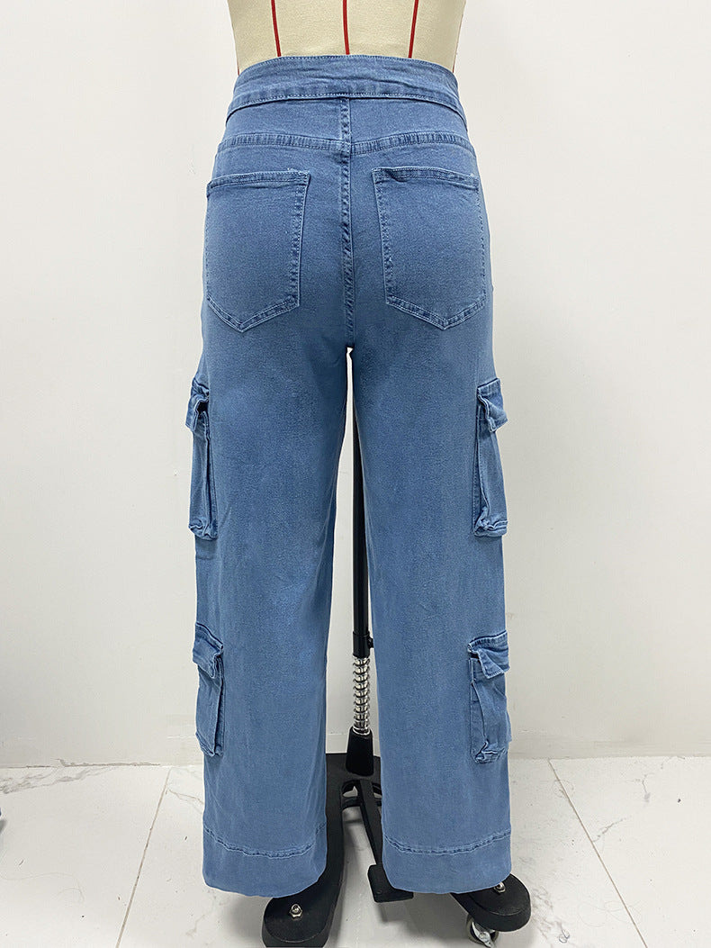Casual Cargo Style Wide-Leg Jeans