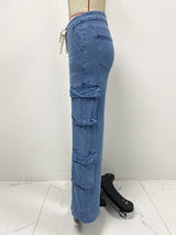 Casual Cargo Style Wide-Leg Jeans