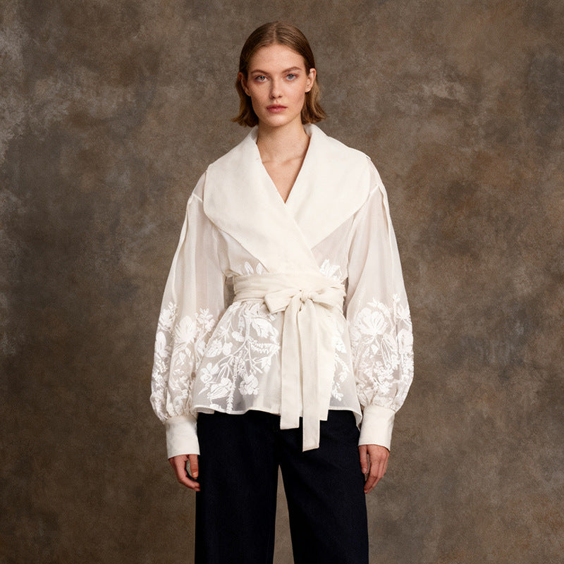 Elegant Embroidered Wrap Blouse
