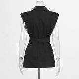 Sleeveless Blazer with Cross-Strap Detail