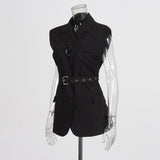 Sleeveless Blazer with Cross-Strap Detail