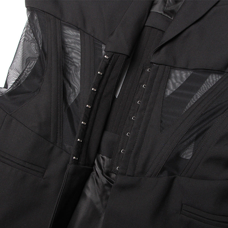 Blazer Jacket with Sheer Panel Accents