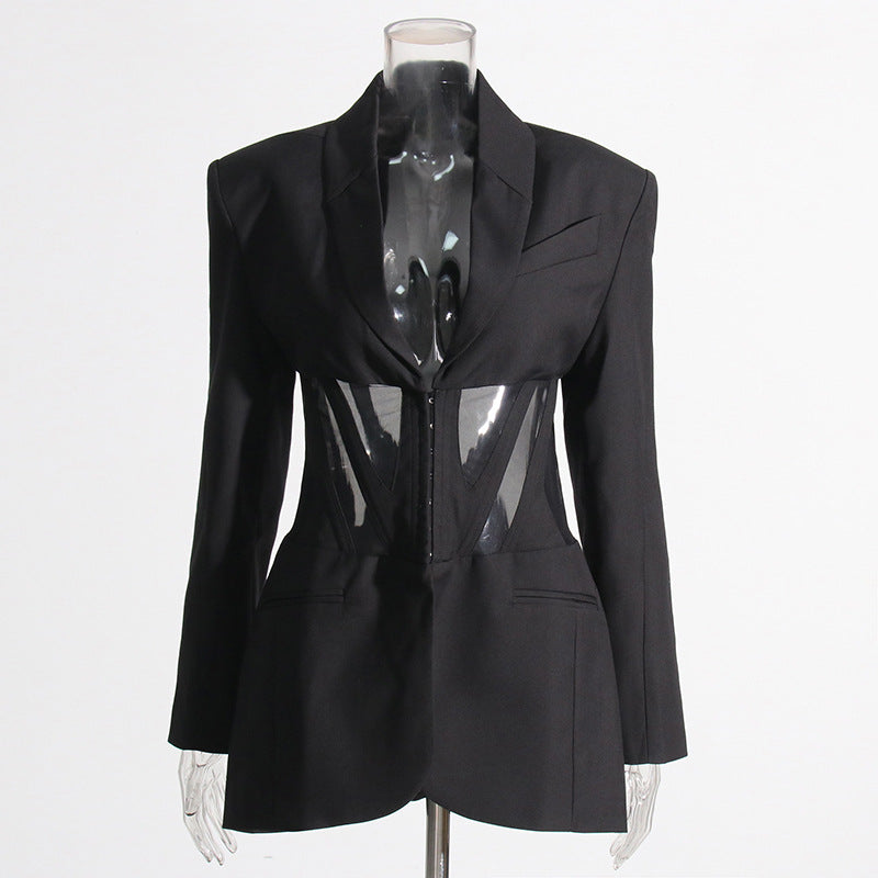 Blazer Jacket with Sheer Panel Accents