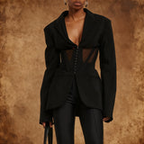 Blazer Jacket with Sheer Panel Accents