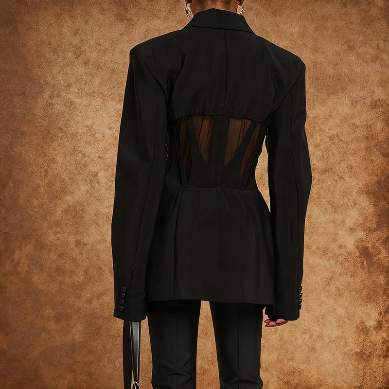 Blazer Jacket with Sheer Panel Accents
