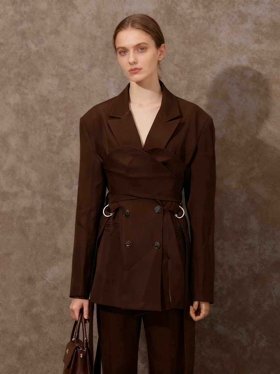 Double-Breasted Blazer Jacket with Ring Detail