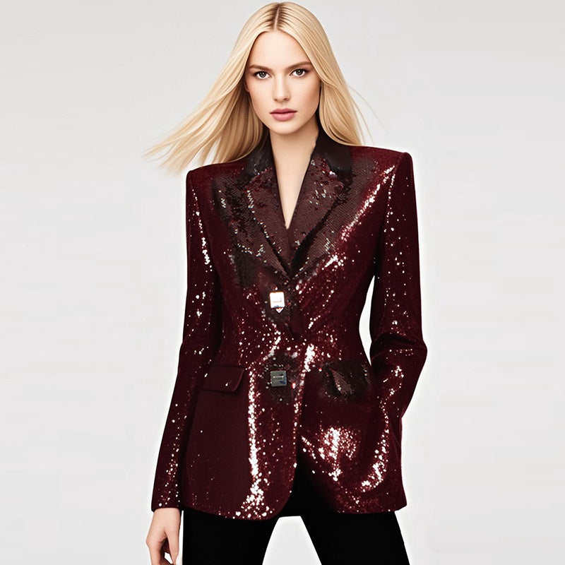 Elegant Sequined Blazer Jacket