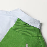 Designer Patchwork Knit Casual Loose Blouses