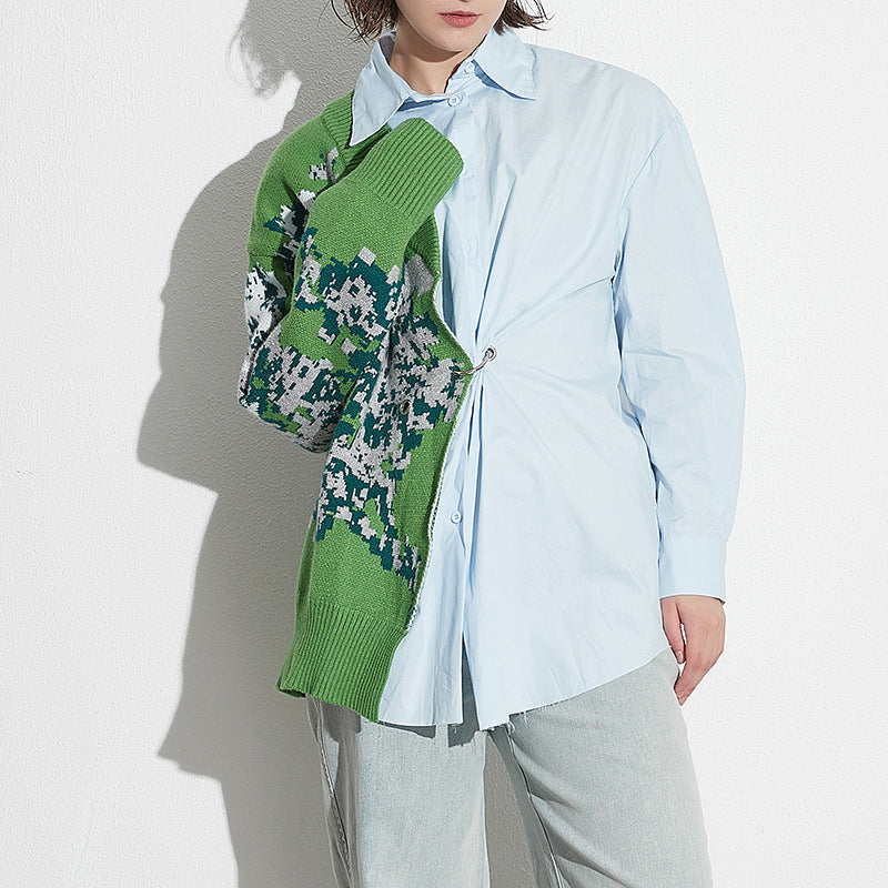 Designer Patchwork Knit Casual Loose Blouses