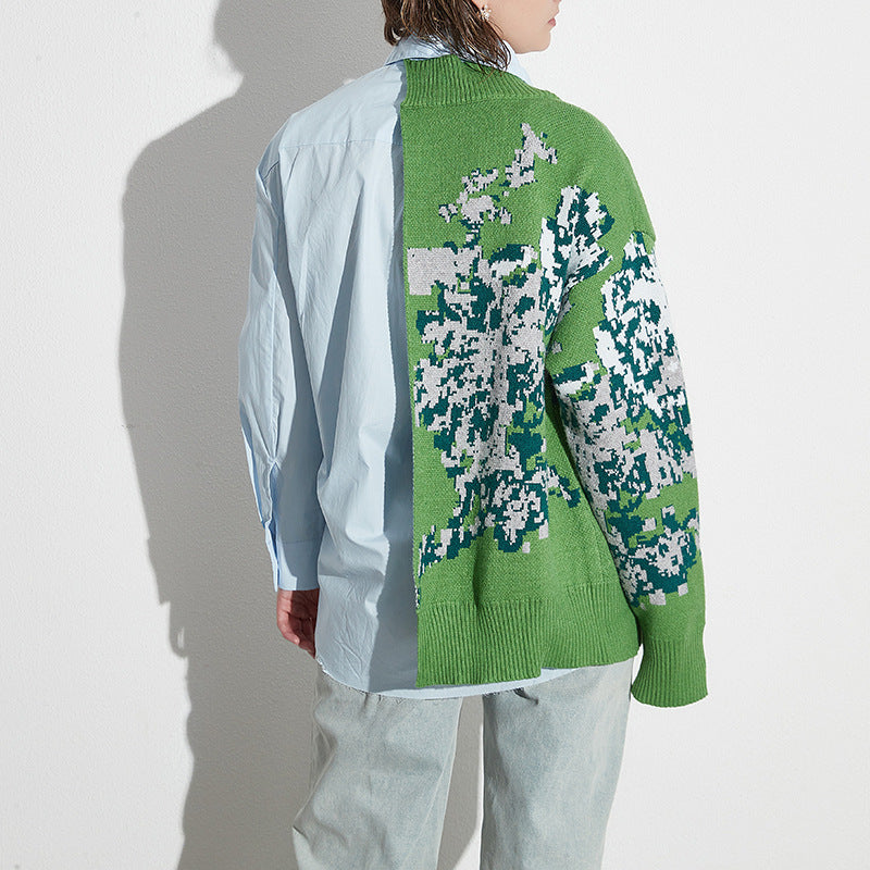 Designer Patchwork Knit Casual Loose Blouses