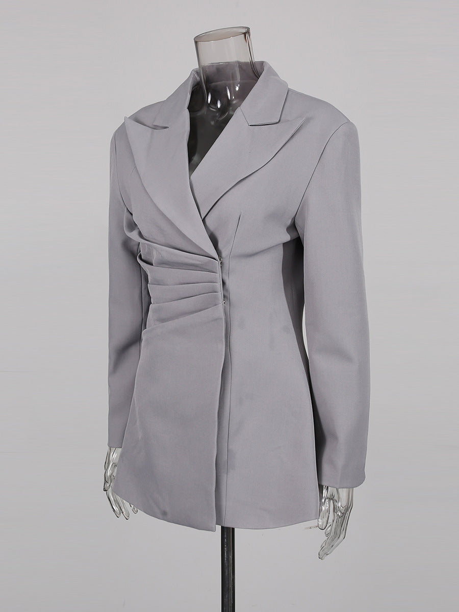 Elegant Gray Wrap-Style Blazer Jacket