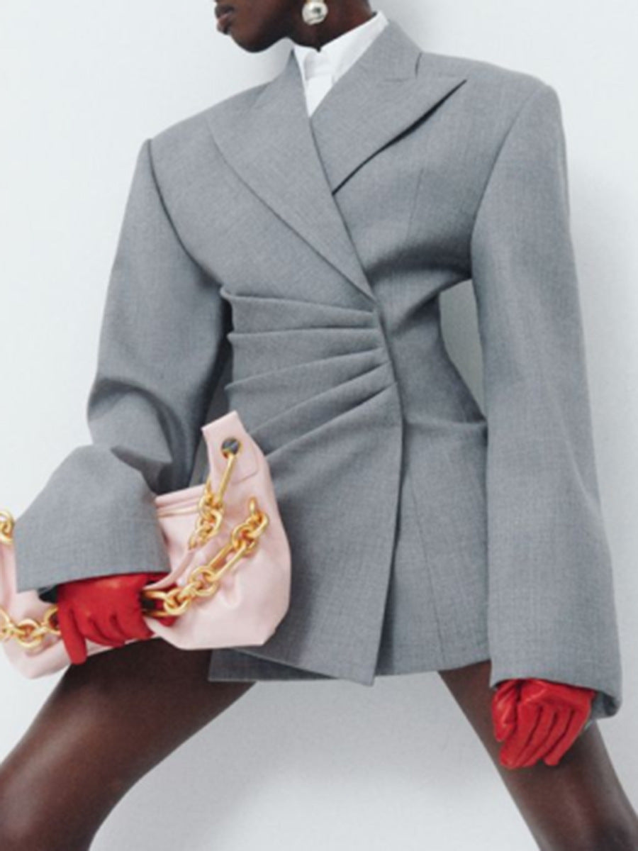 Elegant Gray Wrap-Style Blazer Jacket