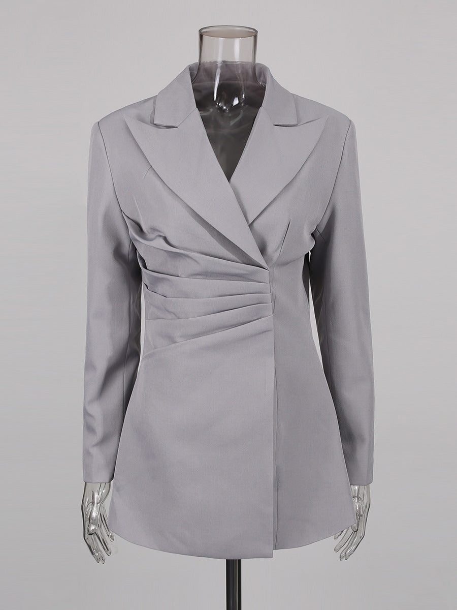 Elegant Gray Wrap-Style Blazer Jacket