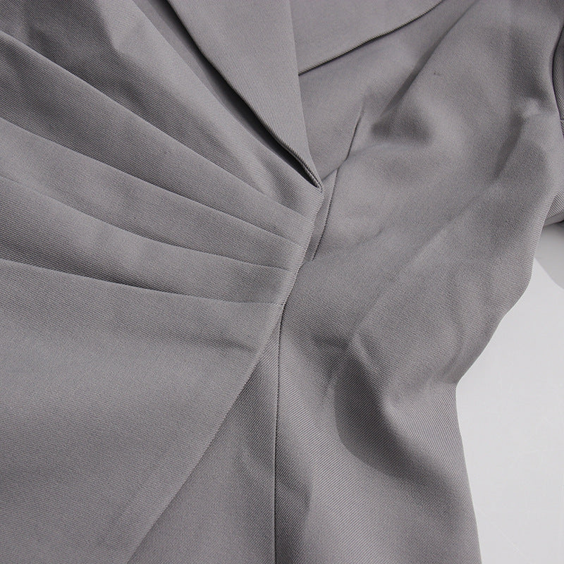 Elegant Gray Wrap-Style Blazer Jacket