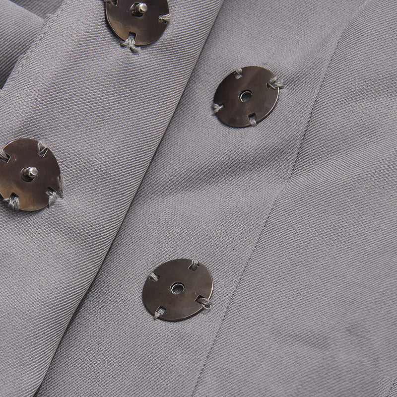 Elegant Gray Wrap-Style Blazer Jacket