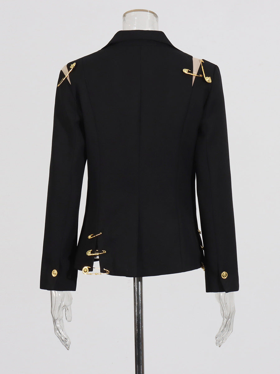 Chic Black Blazer with Gold Accents