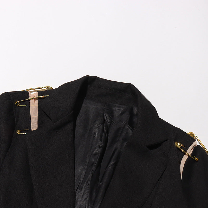 Chic Black Blazer with Gold Accents