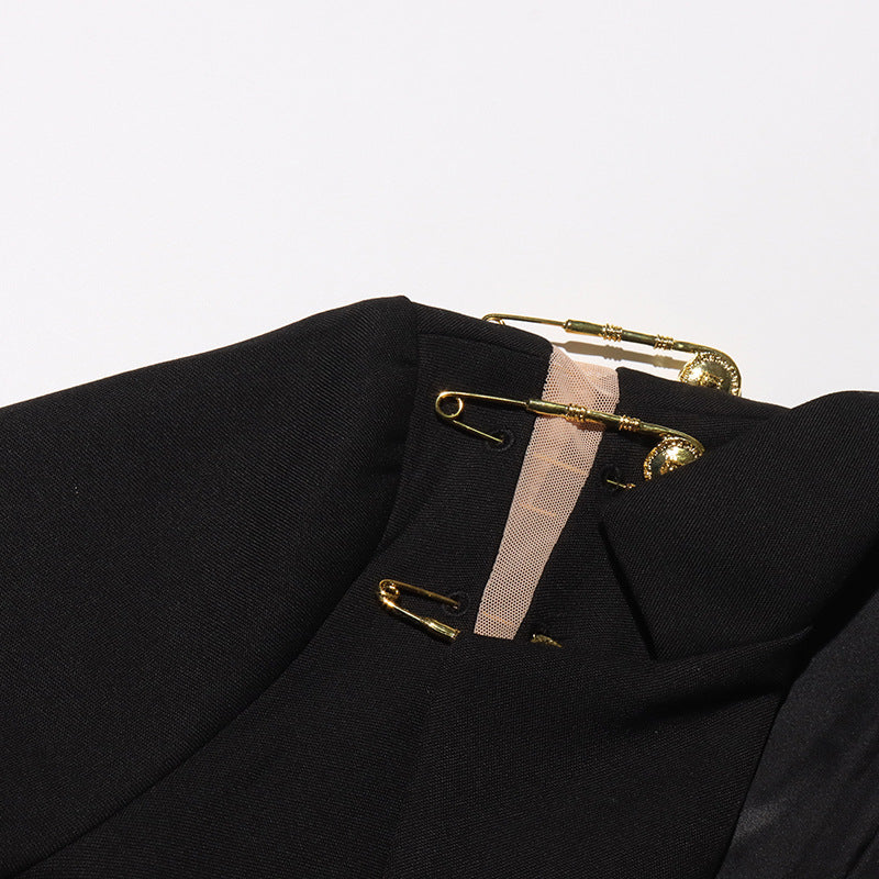 Chic Black Blazer with Gold Accents