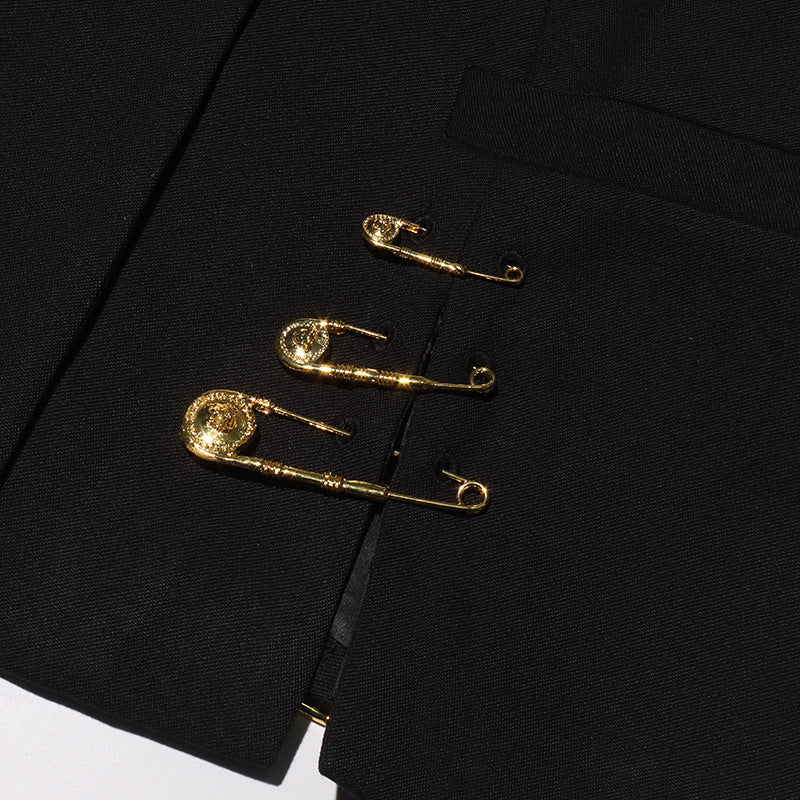 Chic Black Blazer with Gold Accents