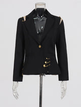 Chic Black Blazer with Gold Accents