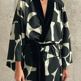 Abstract Printed Maxi Robe with High Slit