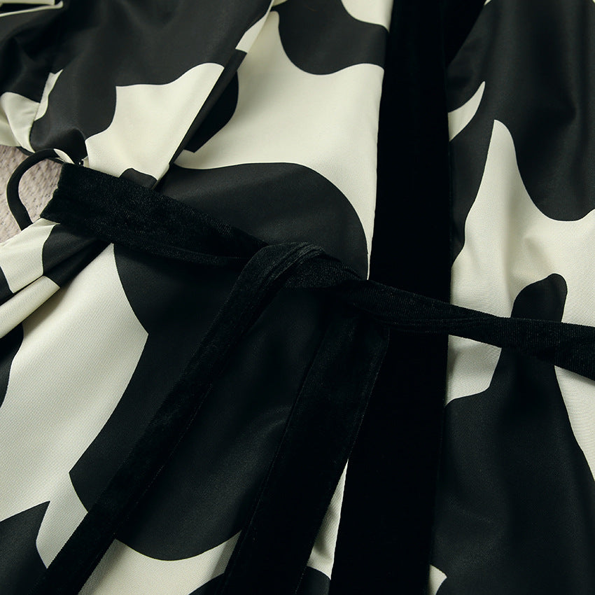 Abstract Printed Maxi Robe with High Slit