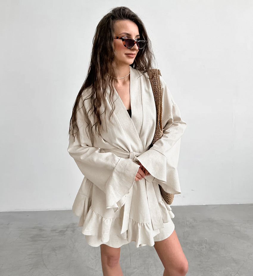 Ruffled Blazer and Shorts Set