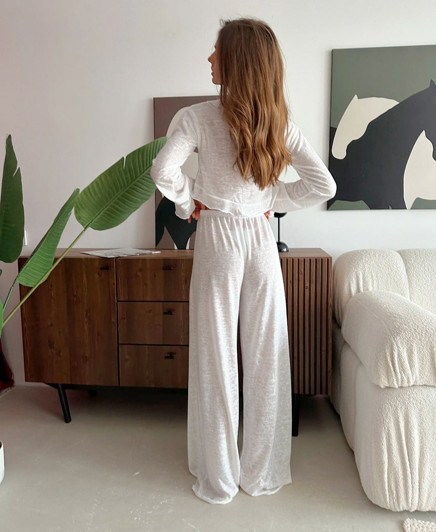 Lounge Set with Tie-Front Top & Wide-Leg Pants