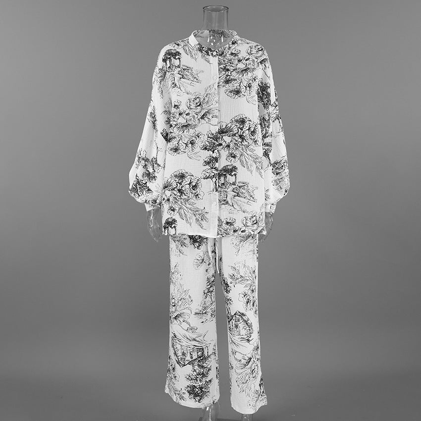 Elegant Botanical Print Lounge Set