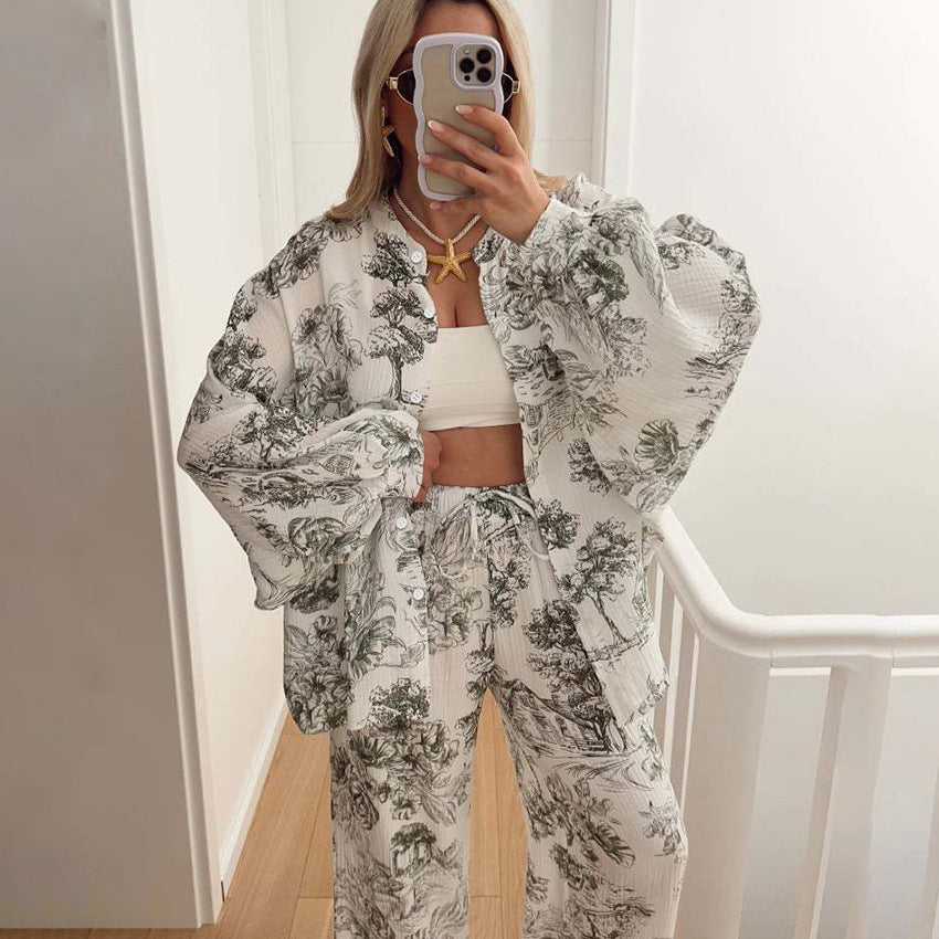 Elegant Botanical Print Lounge Set