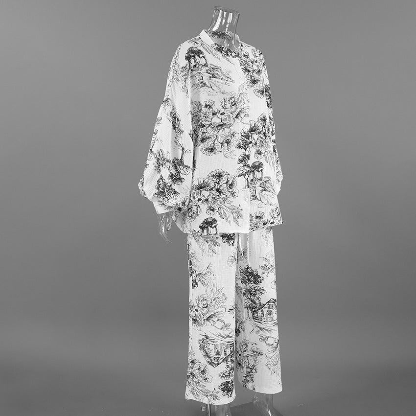 Elegant Botanical Print Lounge Set