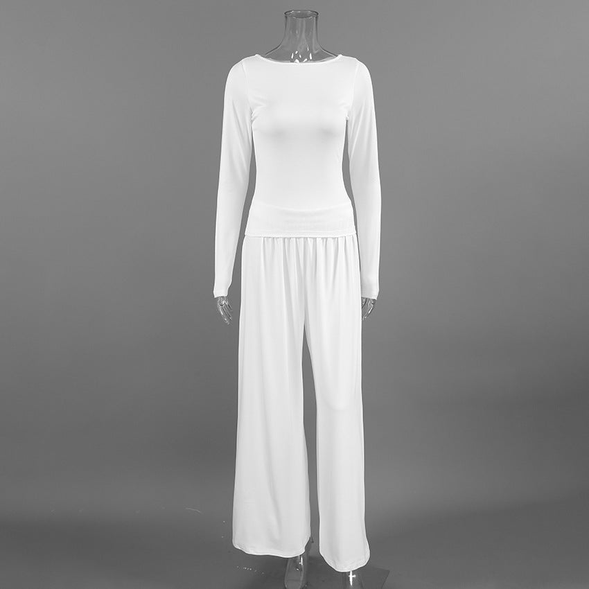 Wide-Leg Pants and Long Sleeve Top