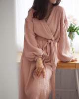 Textured Maxi Robe with  Tie Waist