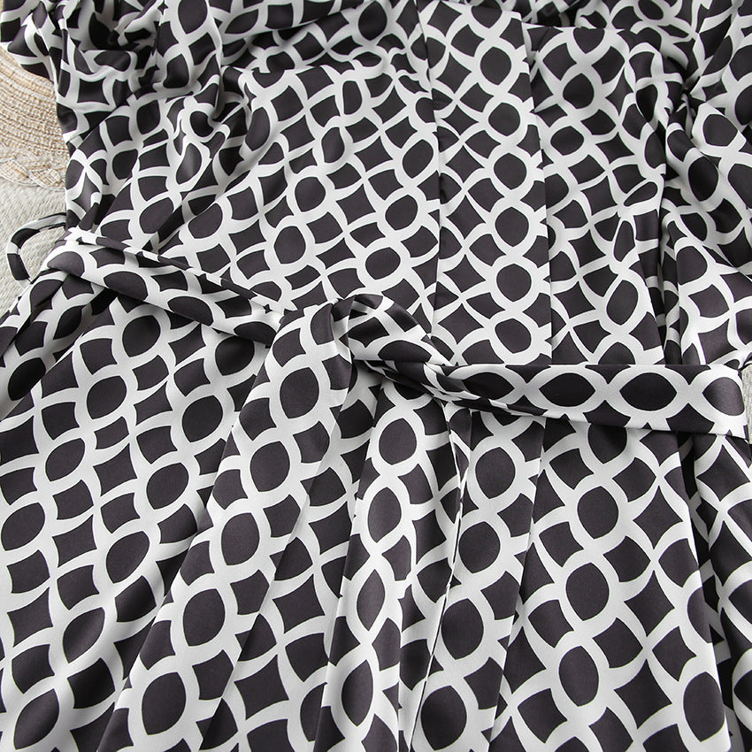 Geometric Print Pajama Set with Wide-Leg Pants