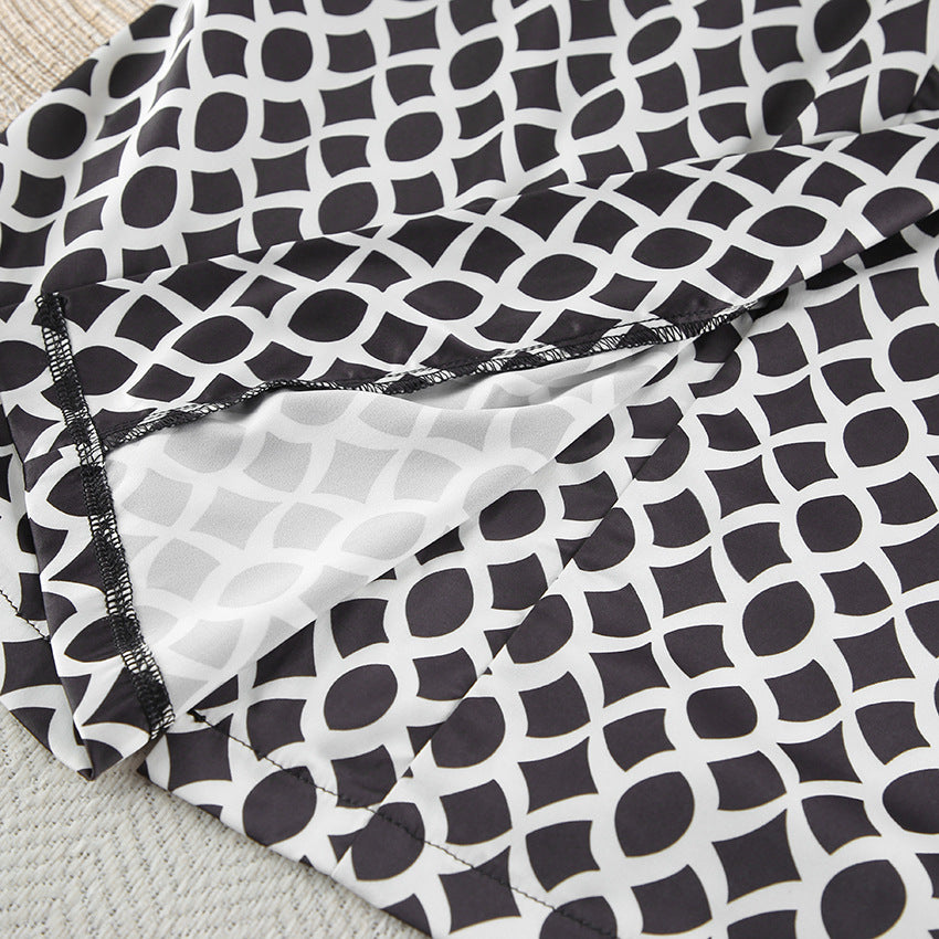 Geometric Print Pajama Set with Wide-Leg Pants