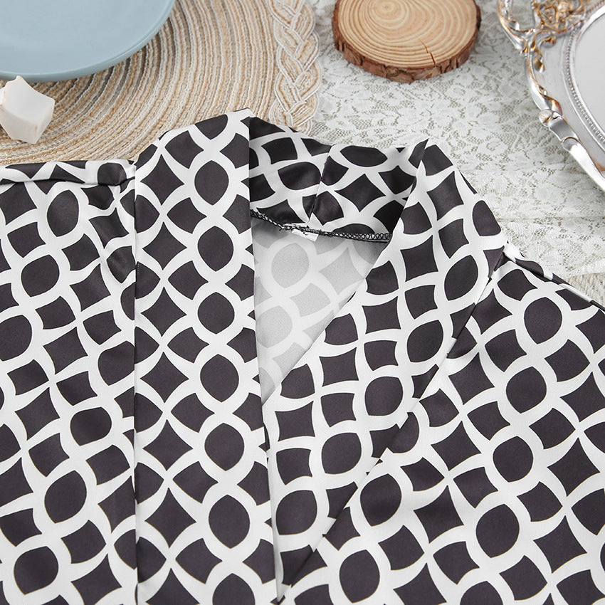 Geometric Print Pajama Set with Wide-Leg Pants