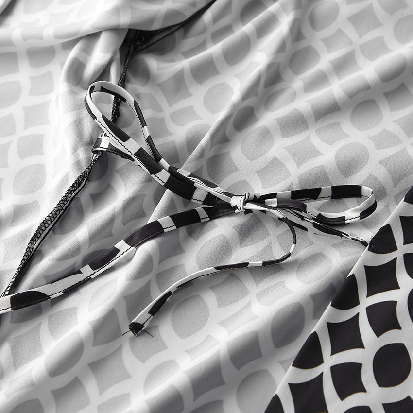 Geometric Print Pajama Set with Wide-Leg Pants