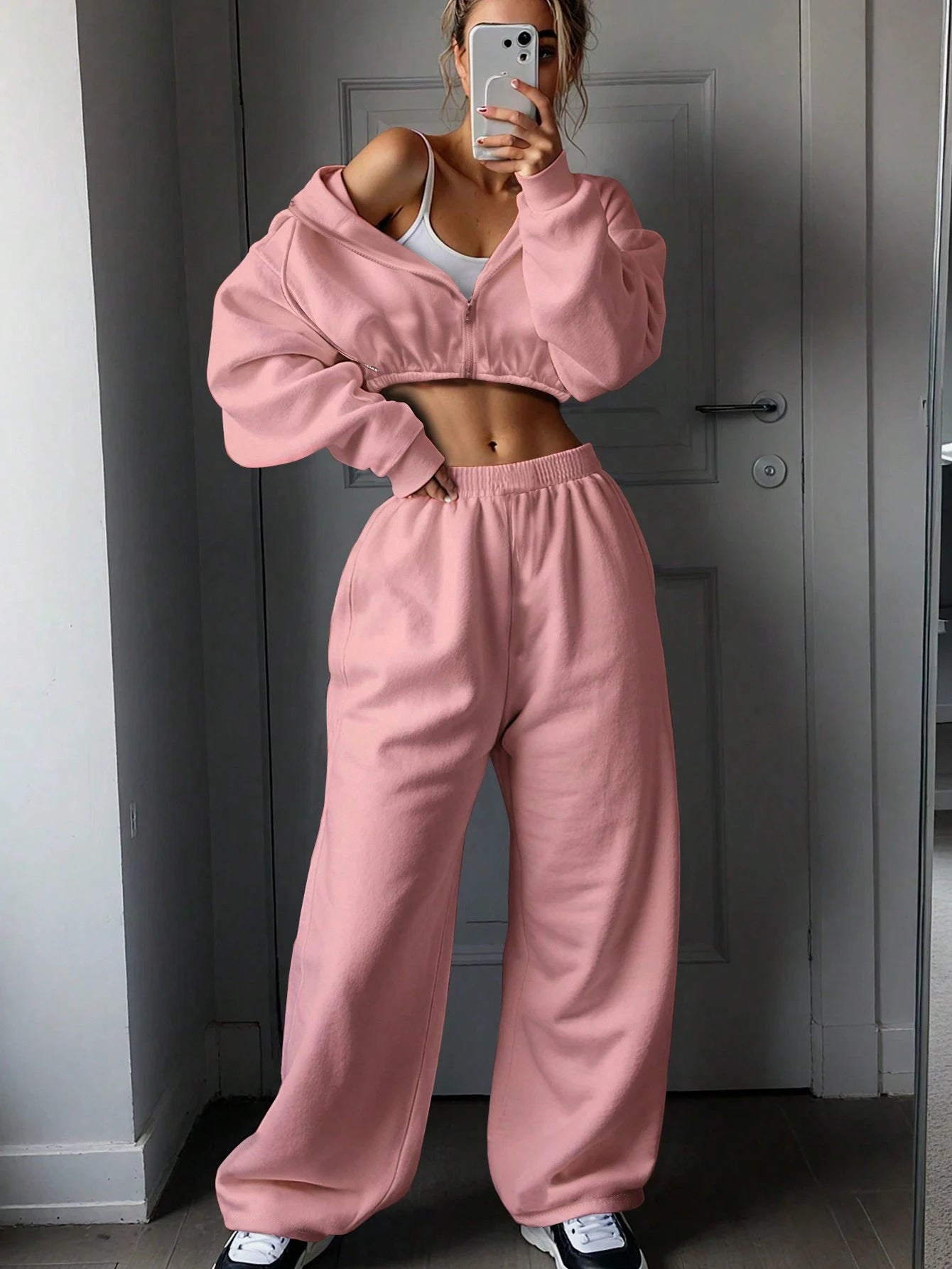 Crop Oversized Hoodie & Wide-Leg Joggers