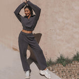 Stylish Grey Cropped Sportswear Set