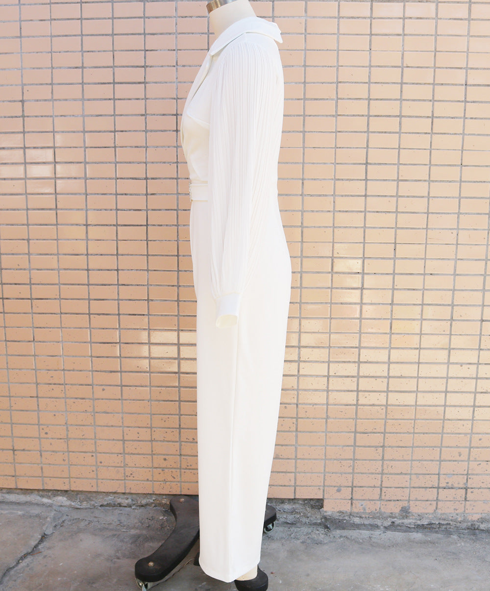 Jumpsuit with Pleated Sleeves and Belt Detail