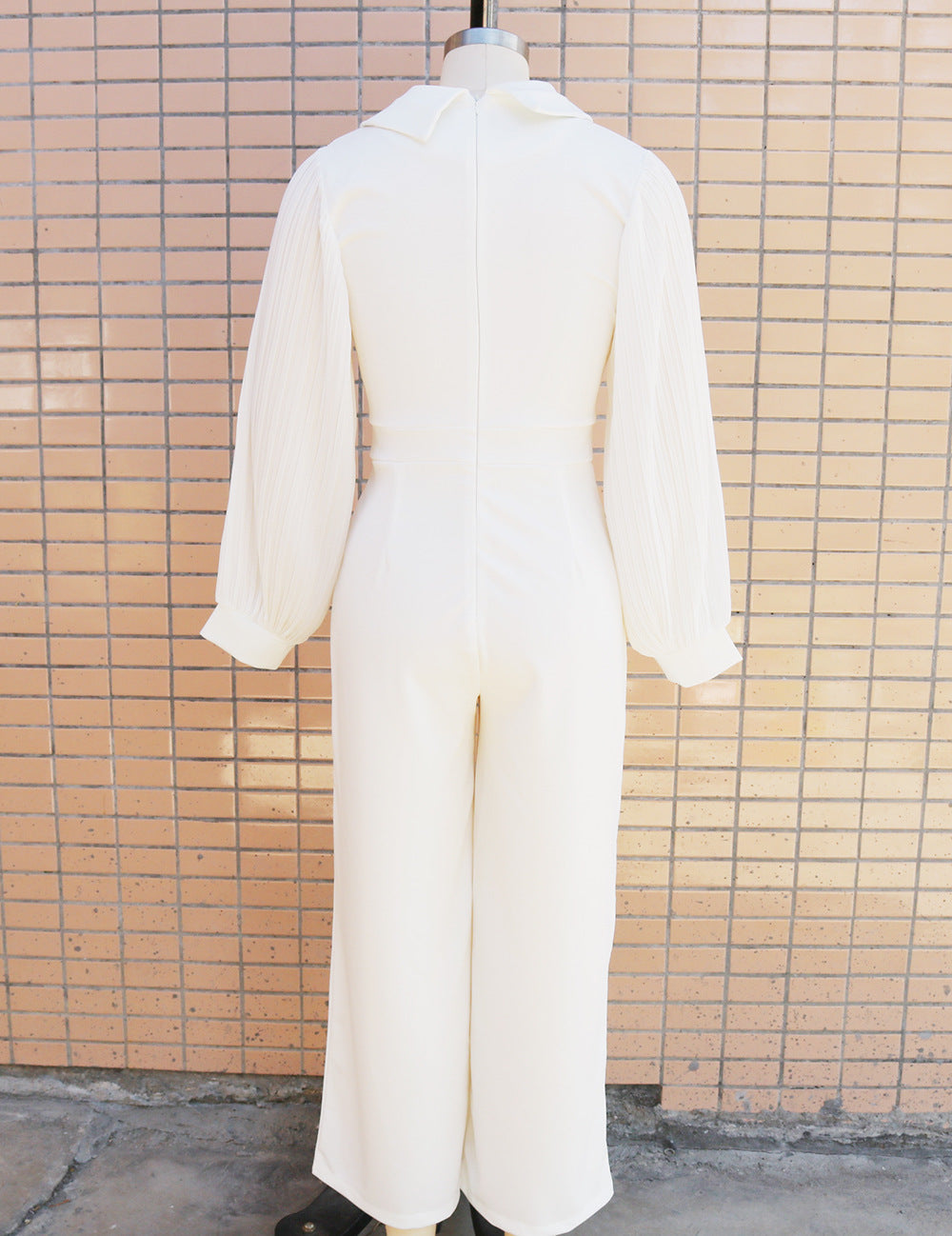 Jumpsuit with Pleated Sleeves and Belt Detail