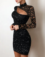 Black Lace-Detail Bodycon Dress