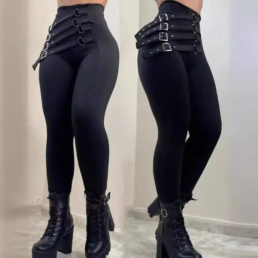 High-Waisted Pants with Buckle Detail