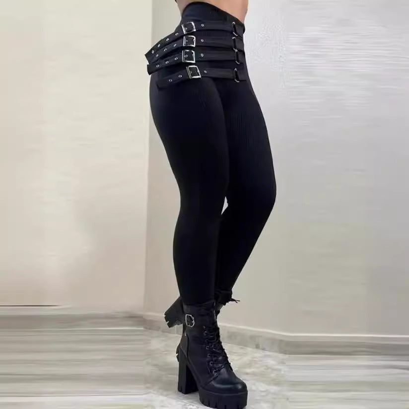 High-Waisted Pants with Buckle Detail